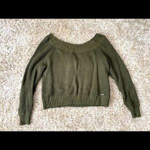 Womens L Hollister Off-Shoulder Green Sweater